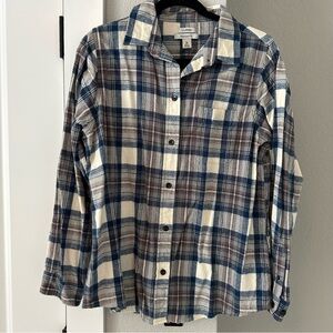 LL Bean - Women’s Relaxed Fit Blue Plaid Flannel